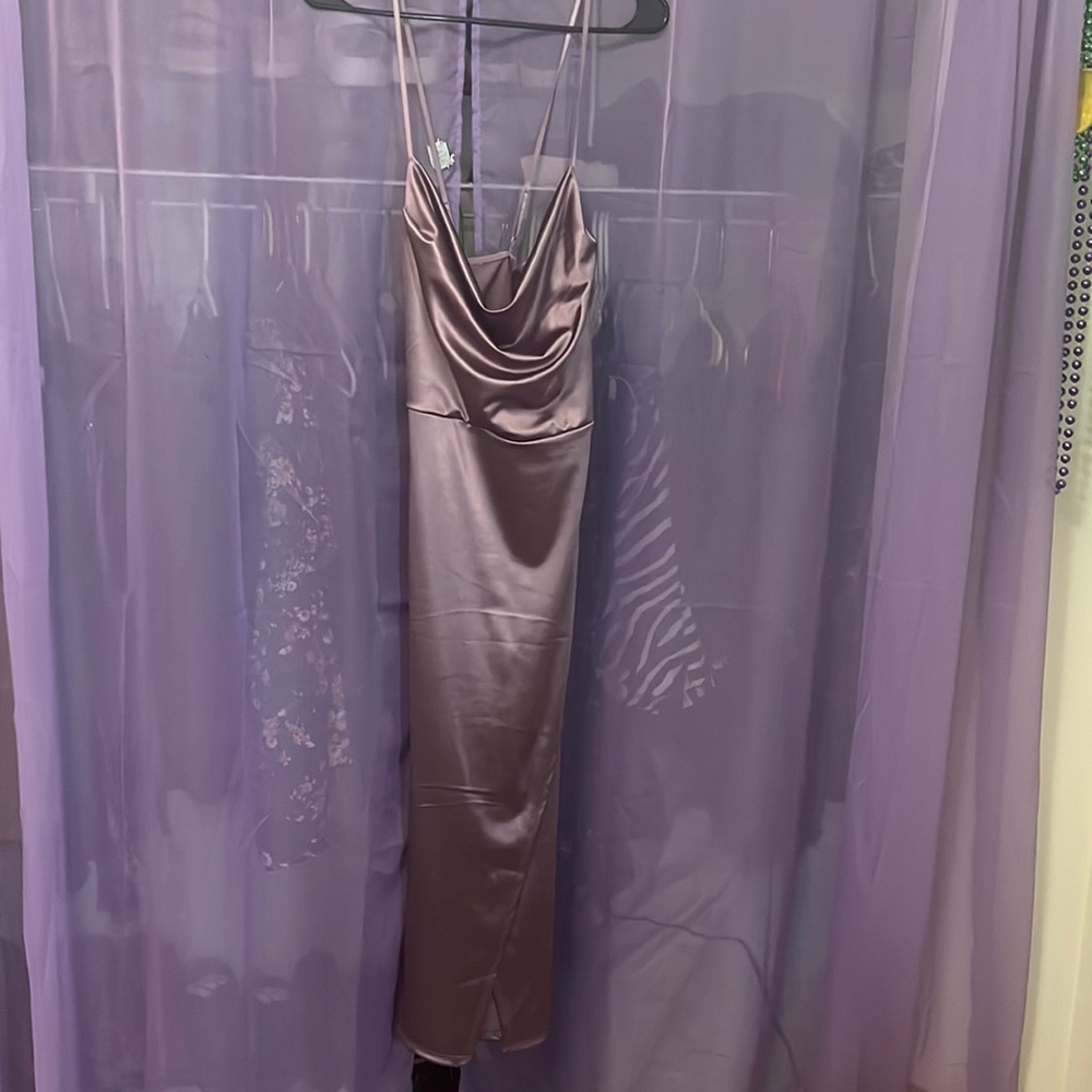 Dusty purple cowl neck dress